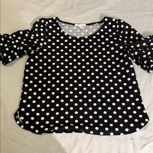 Green Envelope Black Blouse with White Dots